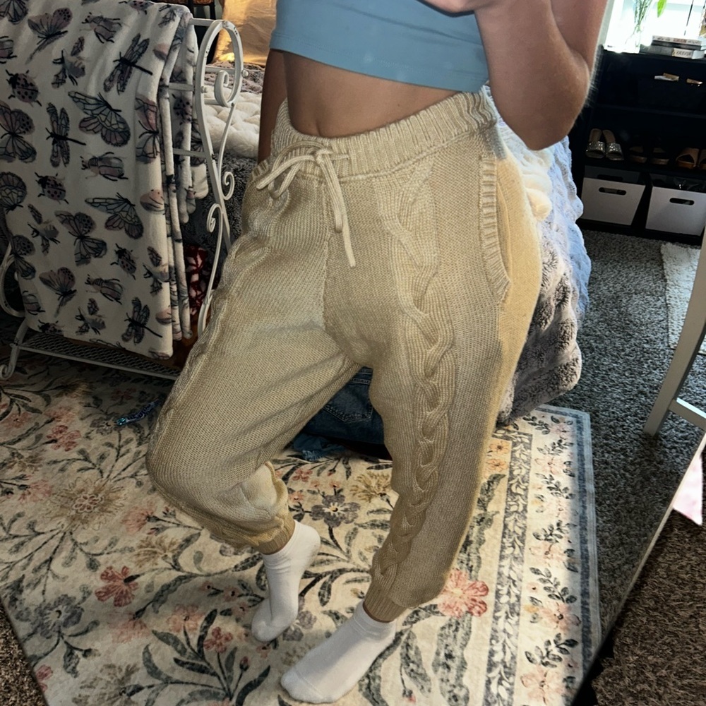 Urban Out From Under warm Cable Knit Joggers Yellow
